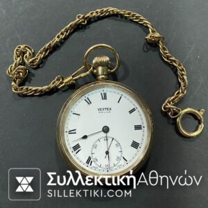 Gold plate Pocket Watch VERTEX REVUE 50 mm working