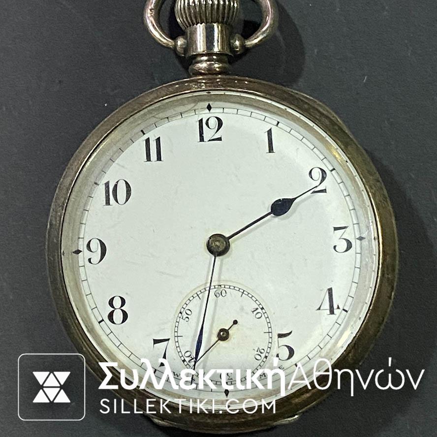 Ασημένιο Ρολόι τσέπης 50 mm Αγγλικό κέλυφος Ελβετική μηχανή σε λειτουργία