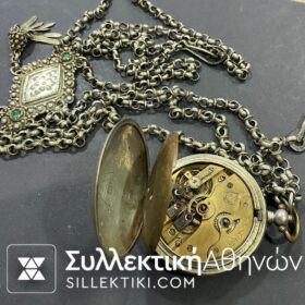 Μουσειακό Ρολόι Τσέπης Ασημένιο Τούρκικο "DE BOTTON" τρικάπακο 55 mm με εκπληκτική ασημένια αλυσίδα