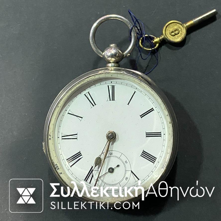 Ρολόι Τσέπης Αντίκα ασημένιο με κλειδί σε λειτουργία 53 mm