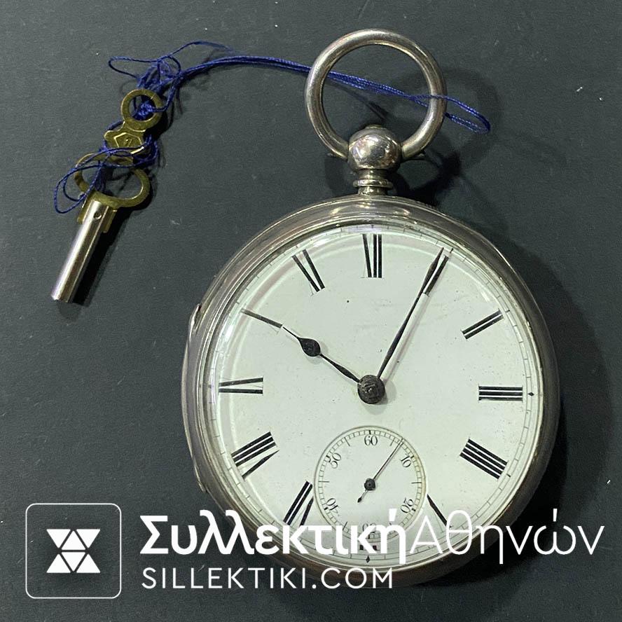 Ρολόι τσέπης Αντίκα (γύρω στο 1900 ) με κλειδί 53mm σε λειτουργία Ασημένιο