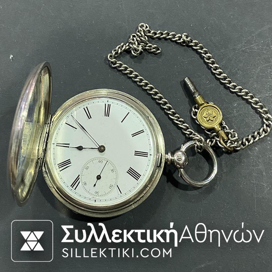 Ρολόι τσέπης Αντίκα Αγγλικό με κλειδί Ασημλενιο σε λειτουργία 50 mm "J.W.BENSON 62 & 64 LUDGATE HLL" "WATCH MAKER BY WARRANT TO THE QUEEN"