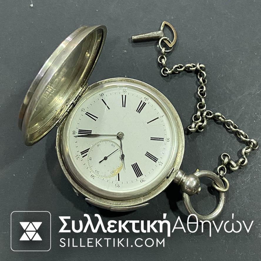 Ρολόι τσέπης Αντίκα (γύρω στο 1900) 55 mm σε λειτουργία με το κλειδί Ασημένιο με τρία καπάκια
