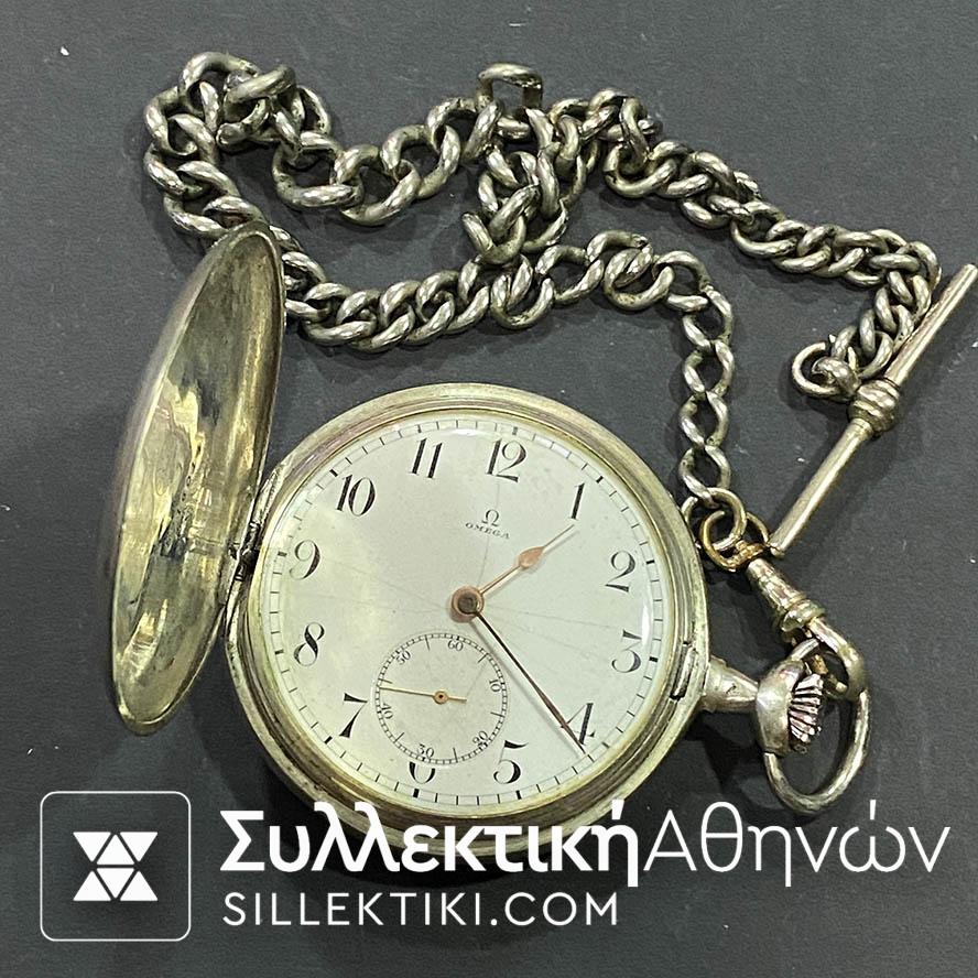 Silver Pocket Watch OMEGA 50 mm Working