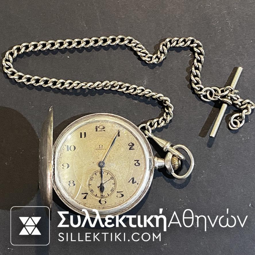 Silver Pocket Watch OMEGA Working 50 mm