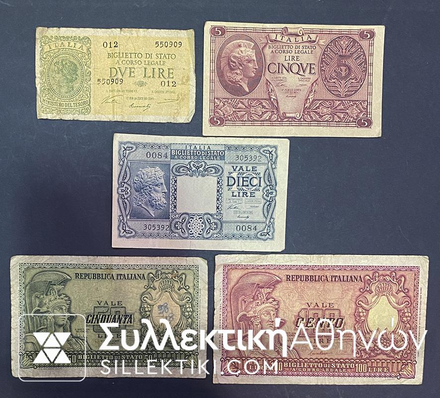 ITALY Lot 5 Different Notes 1944-1951