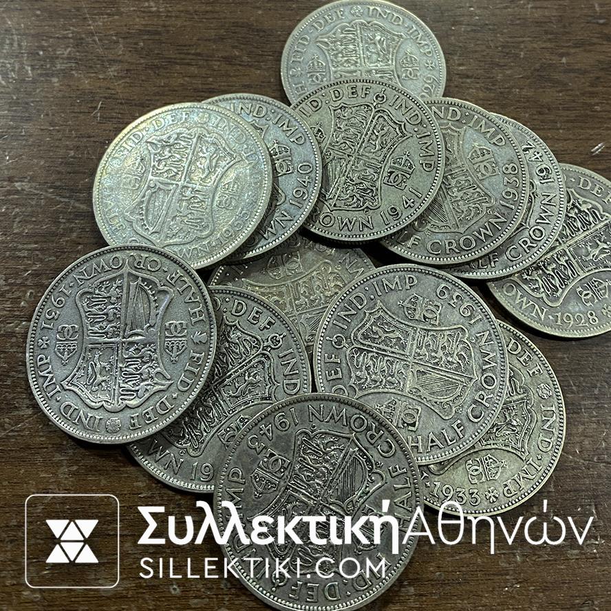 ΑΓΓΛΙΑ Συλλογή 13 Ασημένιων Νομισμάτων Half Crown 1928-1946