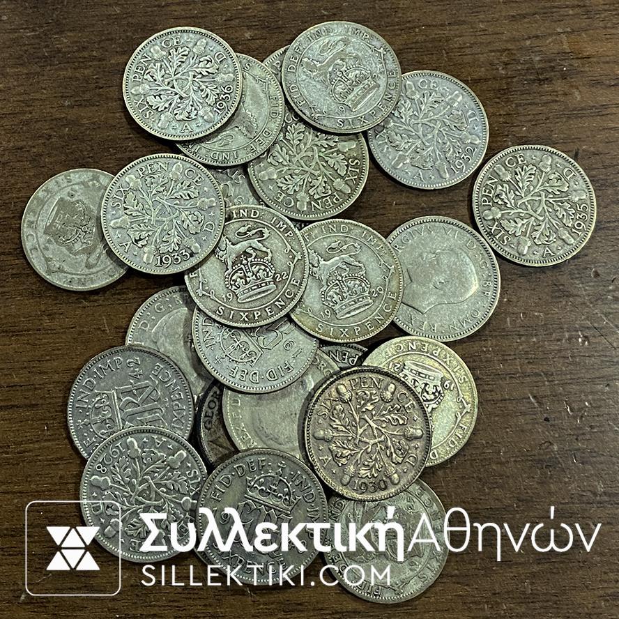 Silver Coins 6 Pence Britain