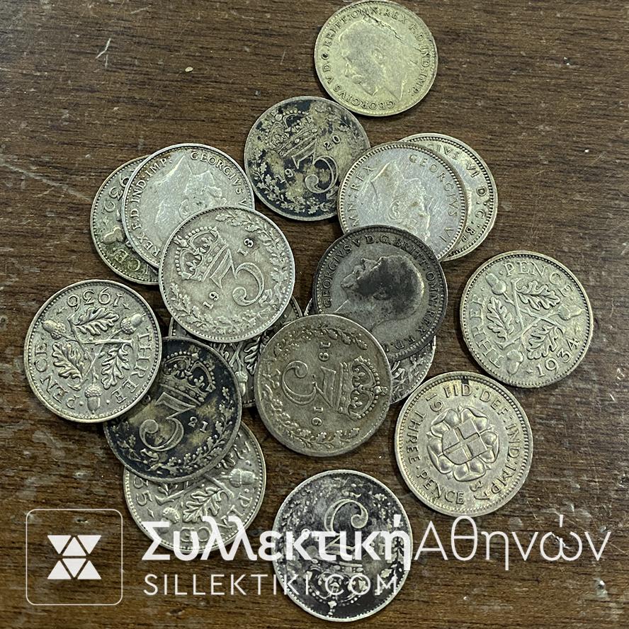 3 Pence silver coins