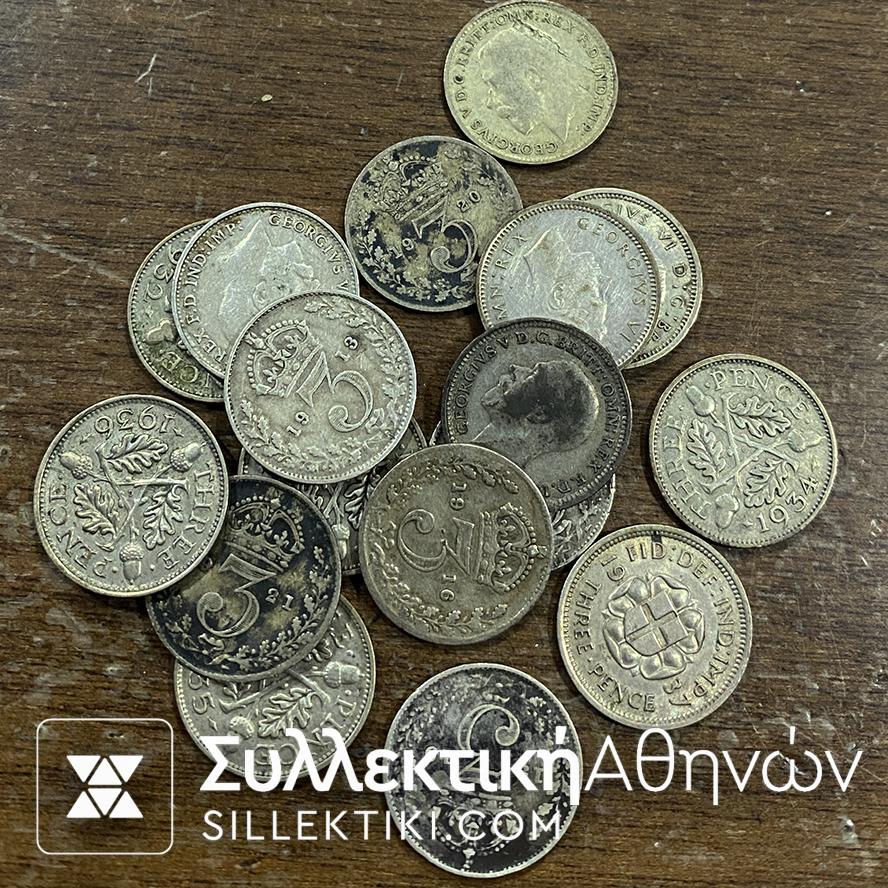 3 Pence silver coins