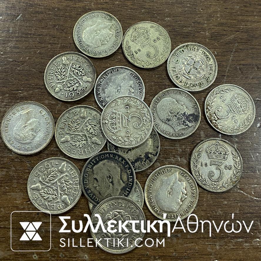 Britain 3 pence silver coin