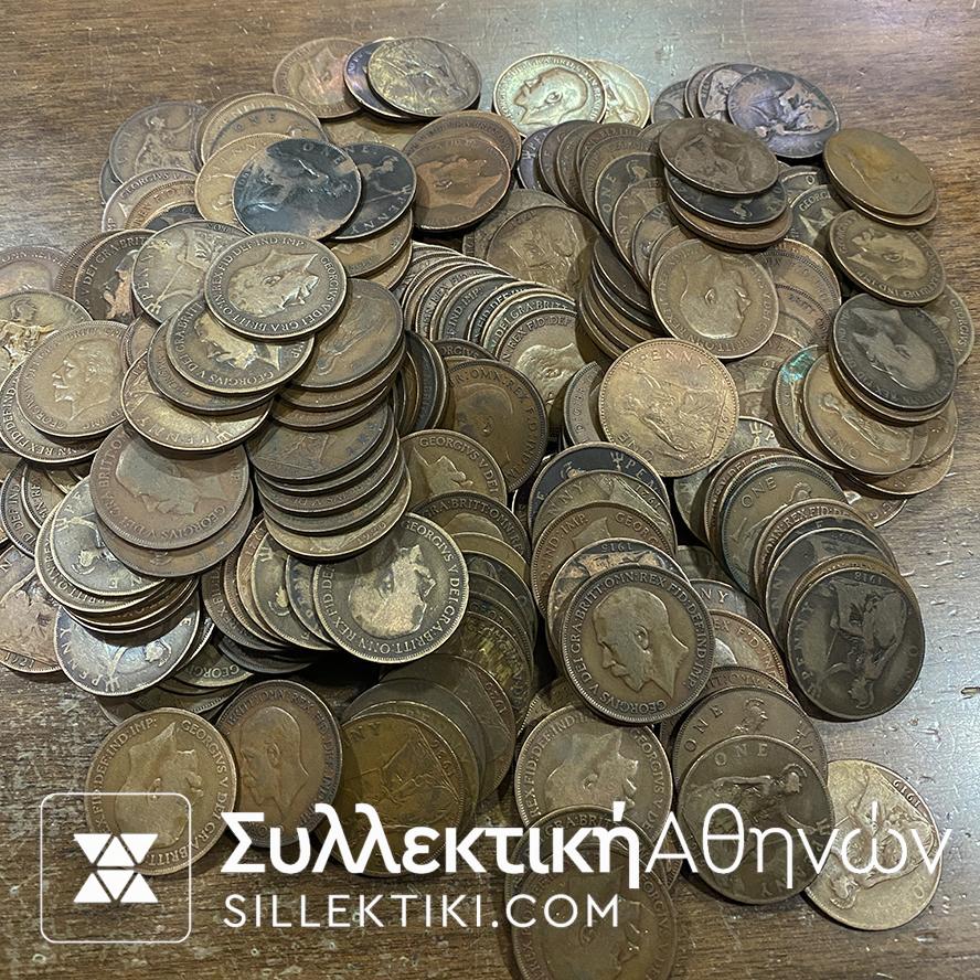 ΑΓΓΛΙΑ Παρτίδα με 220 Πέννες 1900-1948 διάφορες καταστάσεις