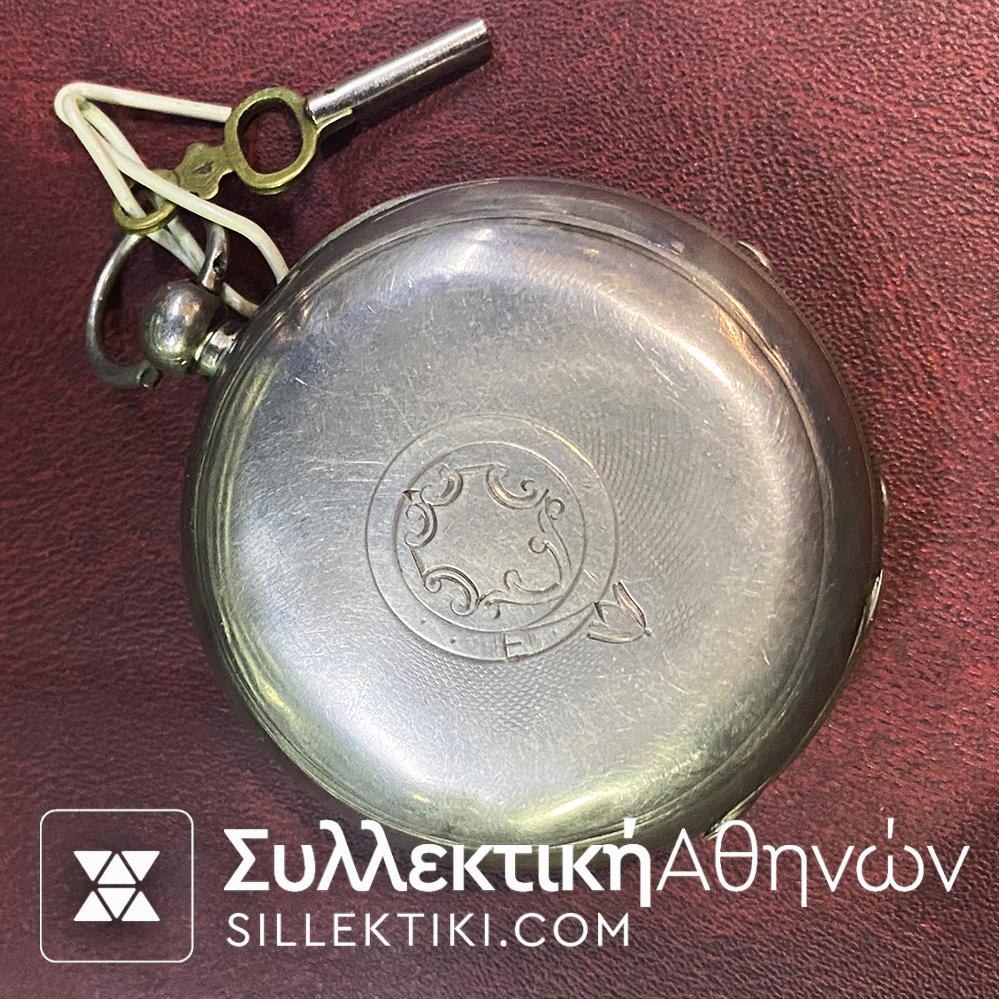 Ρολόι Τσέπης Αντίκα Ασημένιο Waltham 50 mm Σε λειτουργία