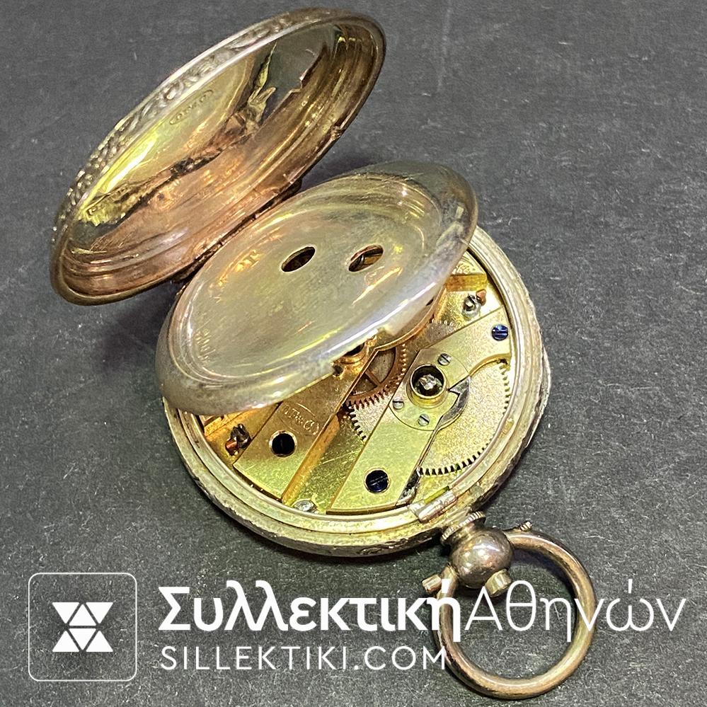 Ρολόι Τσέπης Αντίκα Ασημένιο 38 mm  σε λειτουργία