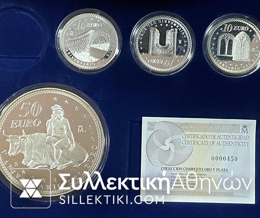 SPAIN SILVER SET (4) COINS EURO 2007 "ANIVERSARIO DEL EUR0"