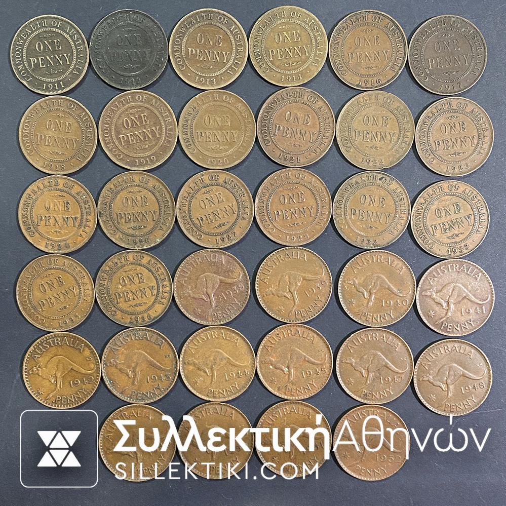 ΑΥΣΤΡΑΛΙΑ Συλλογή Νομισμάτων 34 Διαφορετικές Πένες 1911-52