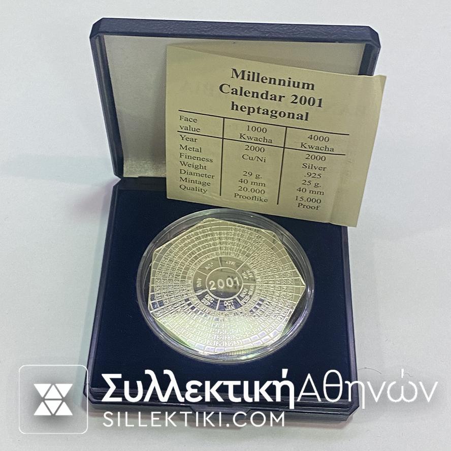 ΖΑΜΠΙΑ 4000 Kwacha 2000 Proof Επτάγωνο Νόμισμα-Ημερολόγιο