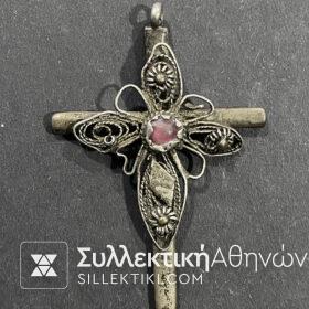 Ασημένιος Παραδοσιακός Σταυρός με Συρματερό Διάκοσμο