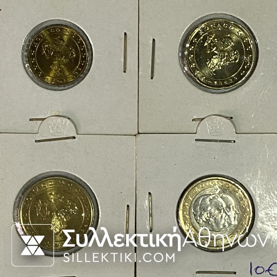 ΜΟΝΑΚΟ Κέρματα των 10,20,50 Σεντς και 1 Ευρώ 2002 UNC