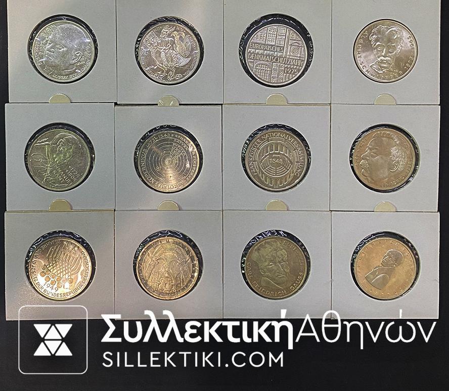 ΓΕΡΜΑΝΙΑ Συλλογή 12 Διαφορετικά Ασημένια Νομίσματα 5 Mark
