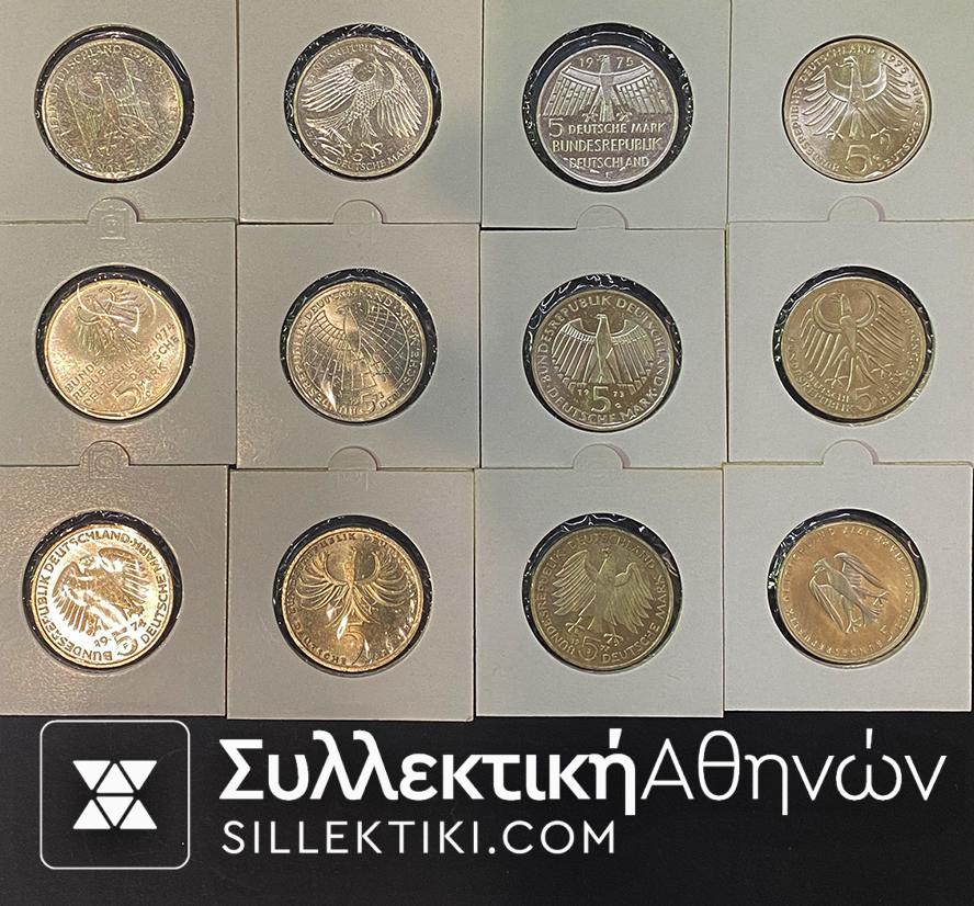 ΓΕΡΜΑΝΙΑ Συλλογή 12 Διαφορετικά Ασημένια Νομίσματα 5 Mark