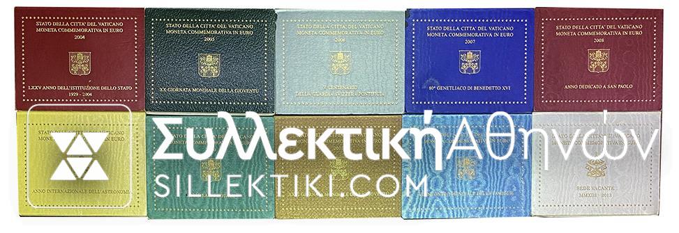 VATICAN Rare Collection of 10 Official Issues 2 Euros 2004 to 2013