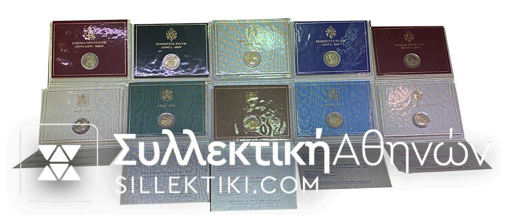 VATICAN Rare Collection of 10 Official Issues 2 Euros 2004 to 2013