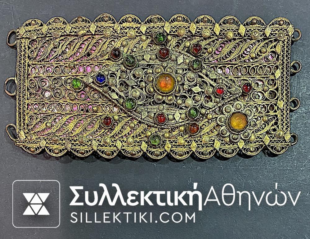 Αγκράφα Ζώνης Ολοκέντητη Αυθεντική Αντίκα με πετράδια