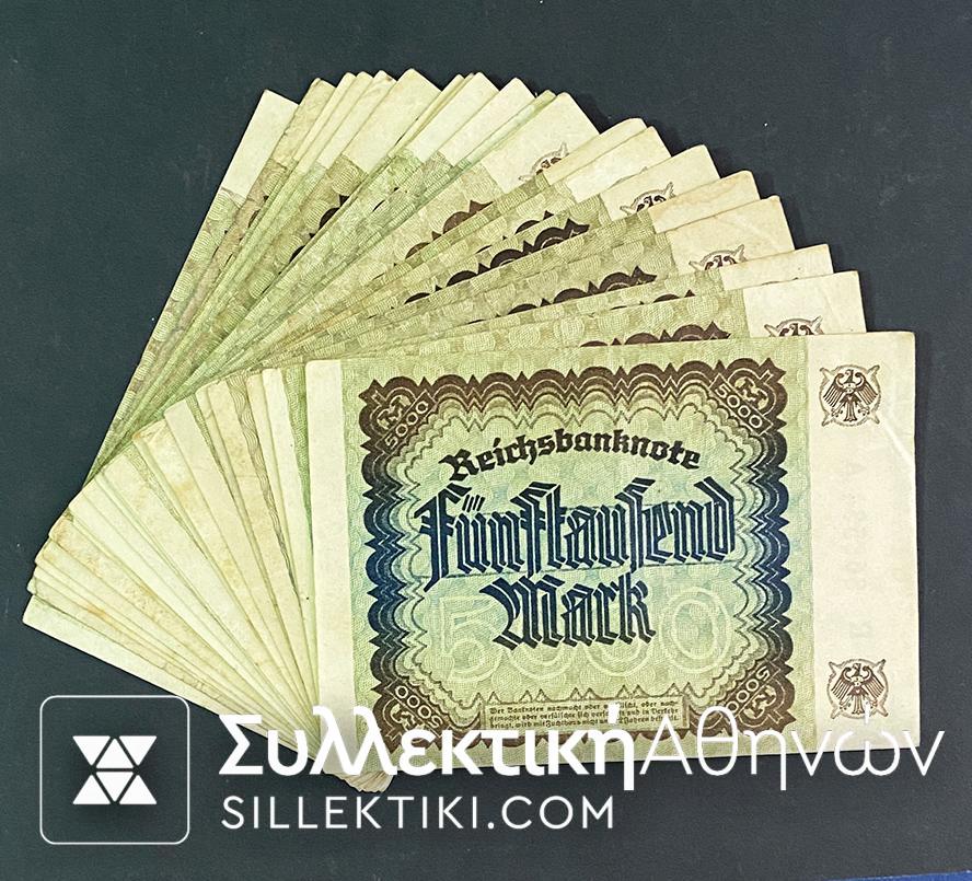 ΓΕΡΜΑΝΙΑ Συλλογη 21 Χαρτονομίσματα 5.000 Μάρκα 1922 VF-XF