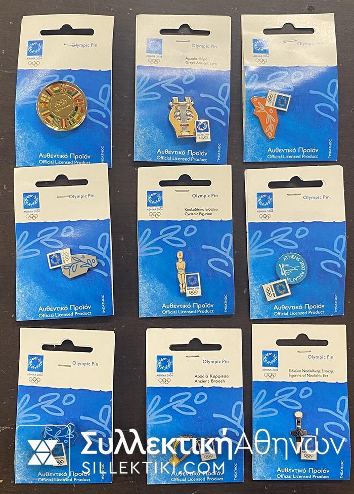 Collection Of 9 Different Official Olympic Pins Of Athens 2004