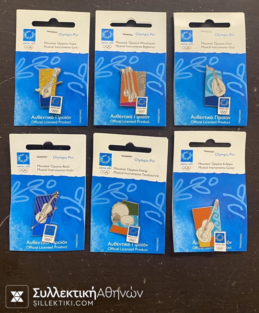 Set of 6 Official Olympic Pins Athens 2004 "MUSICAL INSTUMENTS"