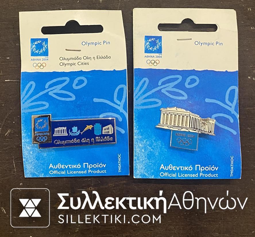 2 Olympic Pins From Greece Athens 2004 Olympic Games With Parthenon Different