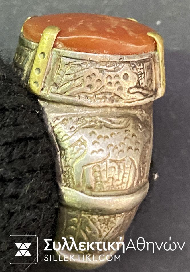 Ασημένιο Δαχτυλίδι Αντίκα Οθωμανικό Σκαλιστό