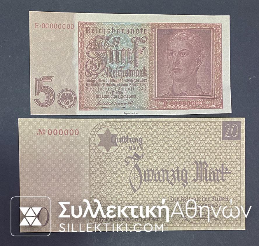 germany 5 mark 1942 and 100 mark 1940 Reproduction papermoney