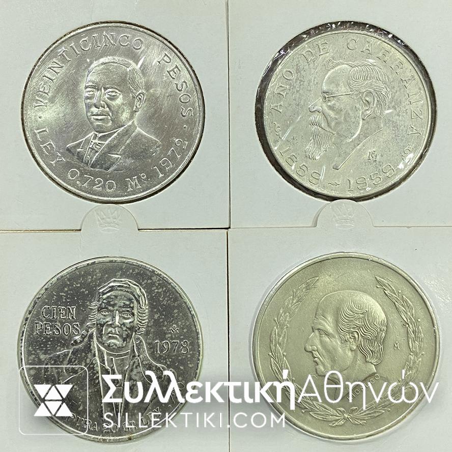 ΜΕΞΙΚΟ Λοτ με 4 Διαφορετικά Ασημένια Νομίσματα 1953-1978
