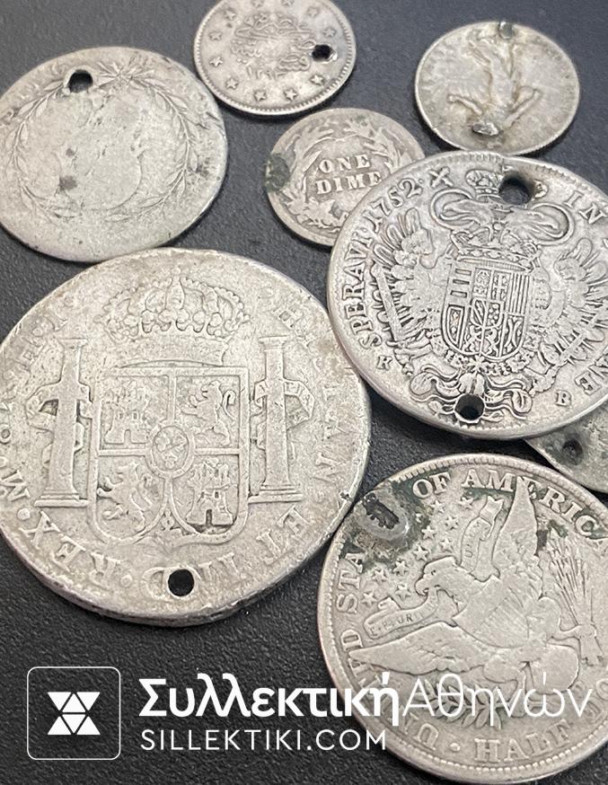 Lot με 7 Ασημένια (τα 2 σπάνια) νομίσματα με τρύπες