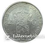 NETHERLANDS 2 1/2 GULDEN 1929 AU