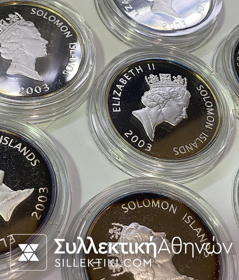 SOLOMON ISLANDS COLLECTION OF 7 SILVER Oz COINS AIRPLANE