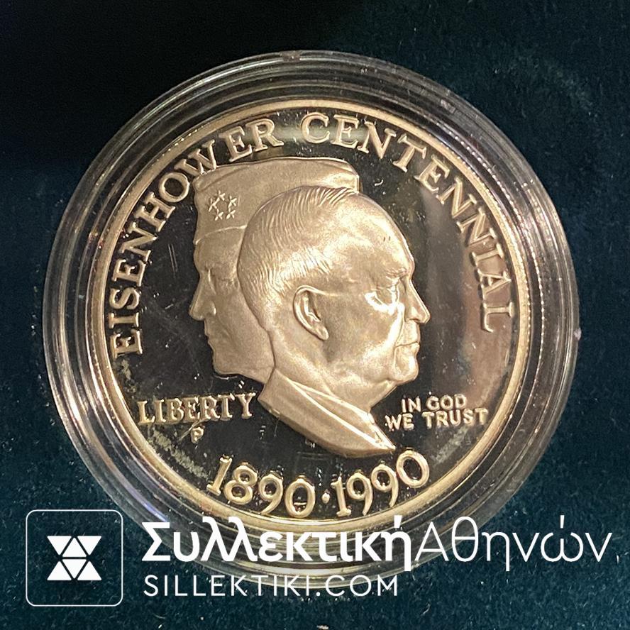 USA Proof1890•1990 P Eisenhower Centennial PF 90% Silver One Dollar Coin