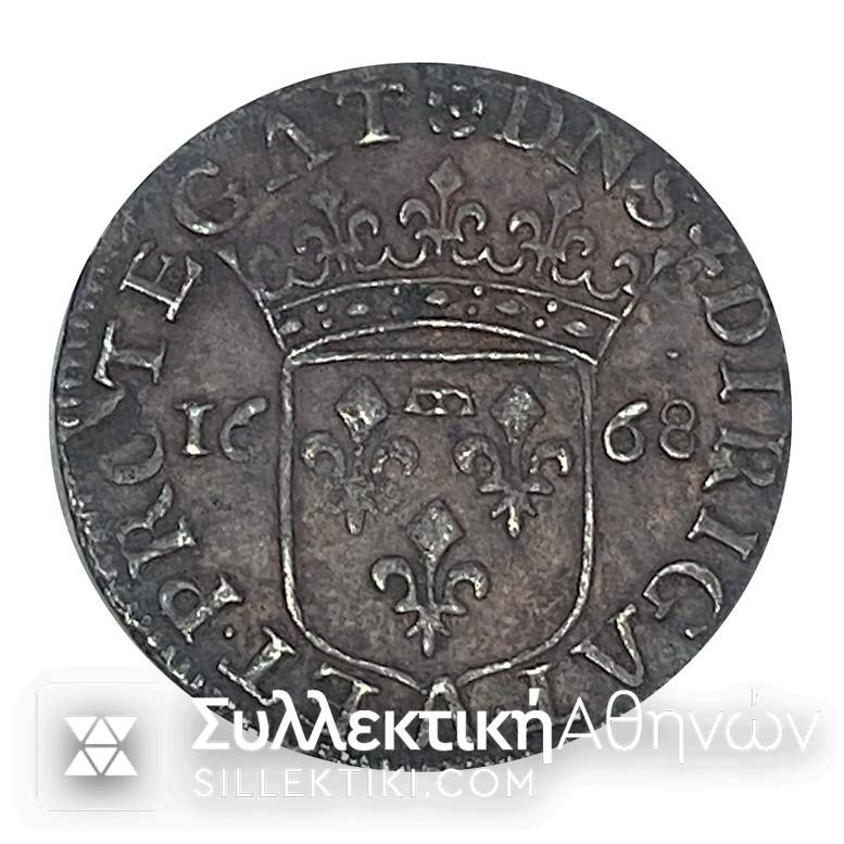 FRANCE 1/12 Ecu 1668 Silver coin. Authentic original patina Excellent condition