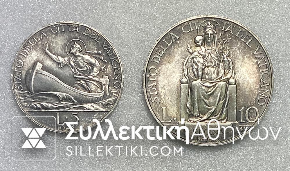 ΒΑΤΙΚΑΝΟ 5 και 10 Λίρες 1941 Σπάνια Ασημένια Νομίσματα  UNC