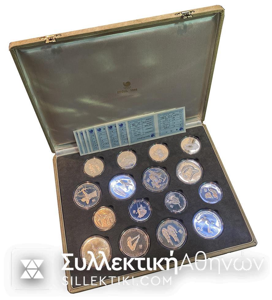 ΚΟΡΕΑ Πλήρες σετ (16) Ασημένιων Νομισμάτων 1988 Ολυμπιάδας