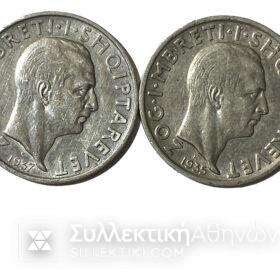 ALBANIA 2 Silver Coins 1 Franc 1935 and 1937 VF/XF
