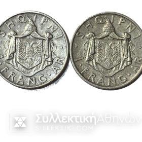 ALBANIA 2 Silver Coins 1 Franc 1935 and 1937 VF/XF