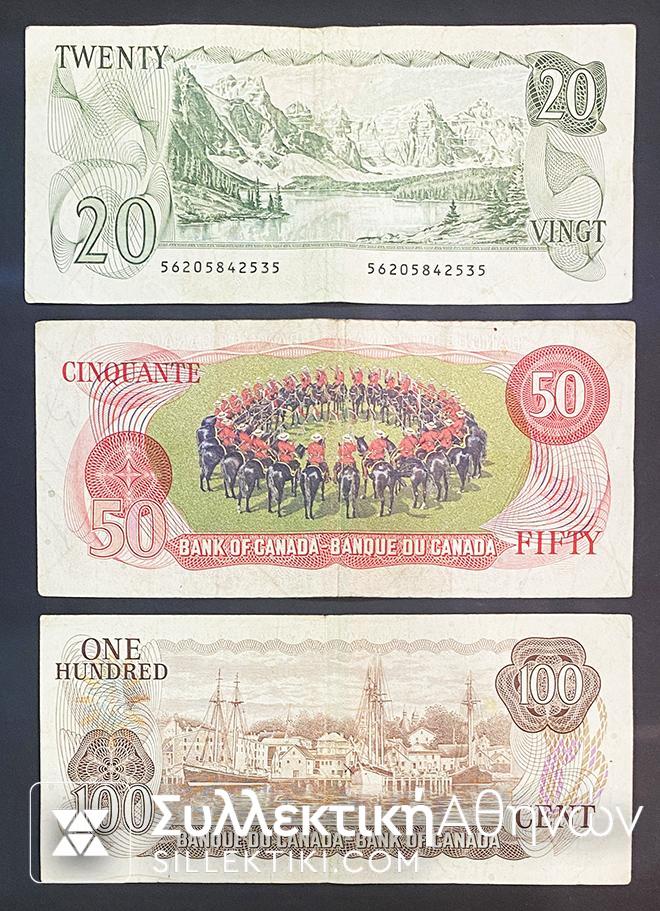 ΚΑΝΑΔΑΣ Σετ (3) Χαρτονoμίσματα 20/50/100 Δολαρίων 1975 VF+