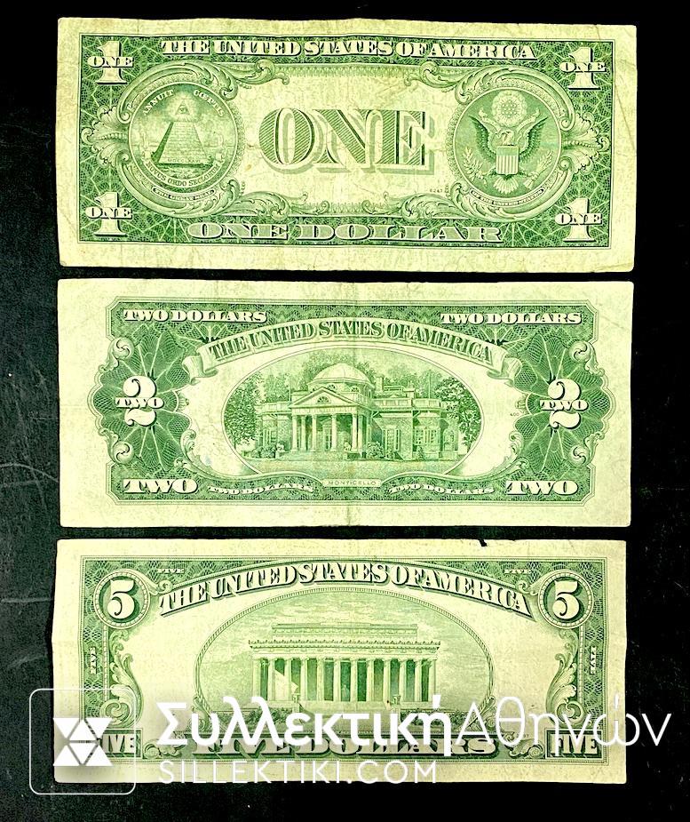1-2-5 Δολάρια  ΑΜΕΡΙΚΗ Μπλε και Κόκκινες Σφραγίδες Δυσεύρετα