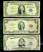 USA 1-2-5DOLLARS 1935 -1953 BLUE and RED Seals