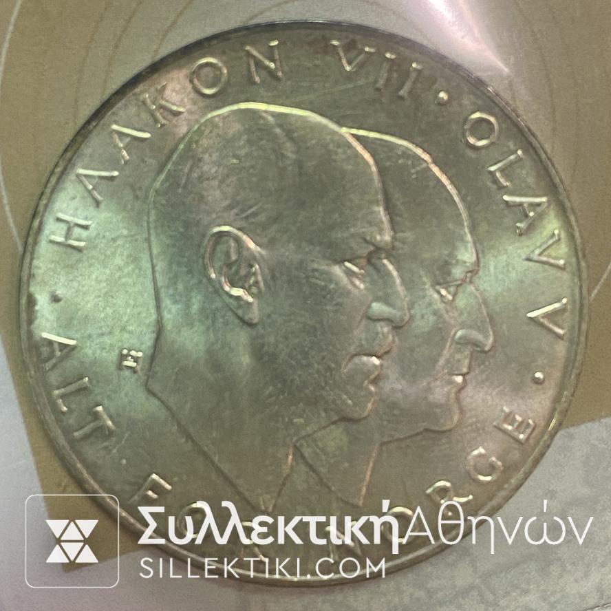 ΝΟΡΒΗΓΙΑ 25 Κορώνες Ασημένιο Νόμισμα 1970 UNC