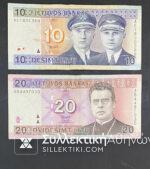 LITHUANIA 10 and 20 Litas Banknotes 2001 VF+++