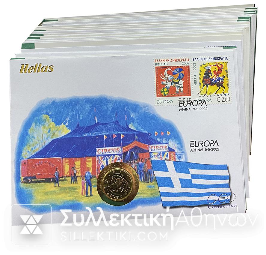Συλλογή Με UNC Κέρματα Ευρώ 1999-2002 Από 15 Χώρες σε Φάκελους